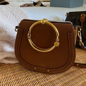 CHLOE Calfskin Suede Medium Nile Bracelet Bag Caramel
